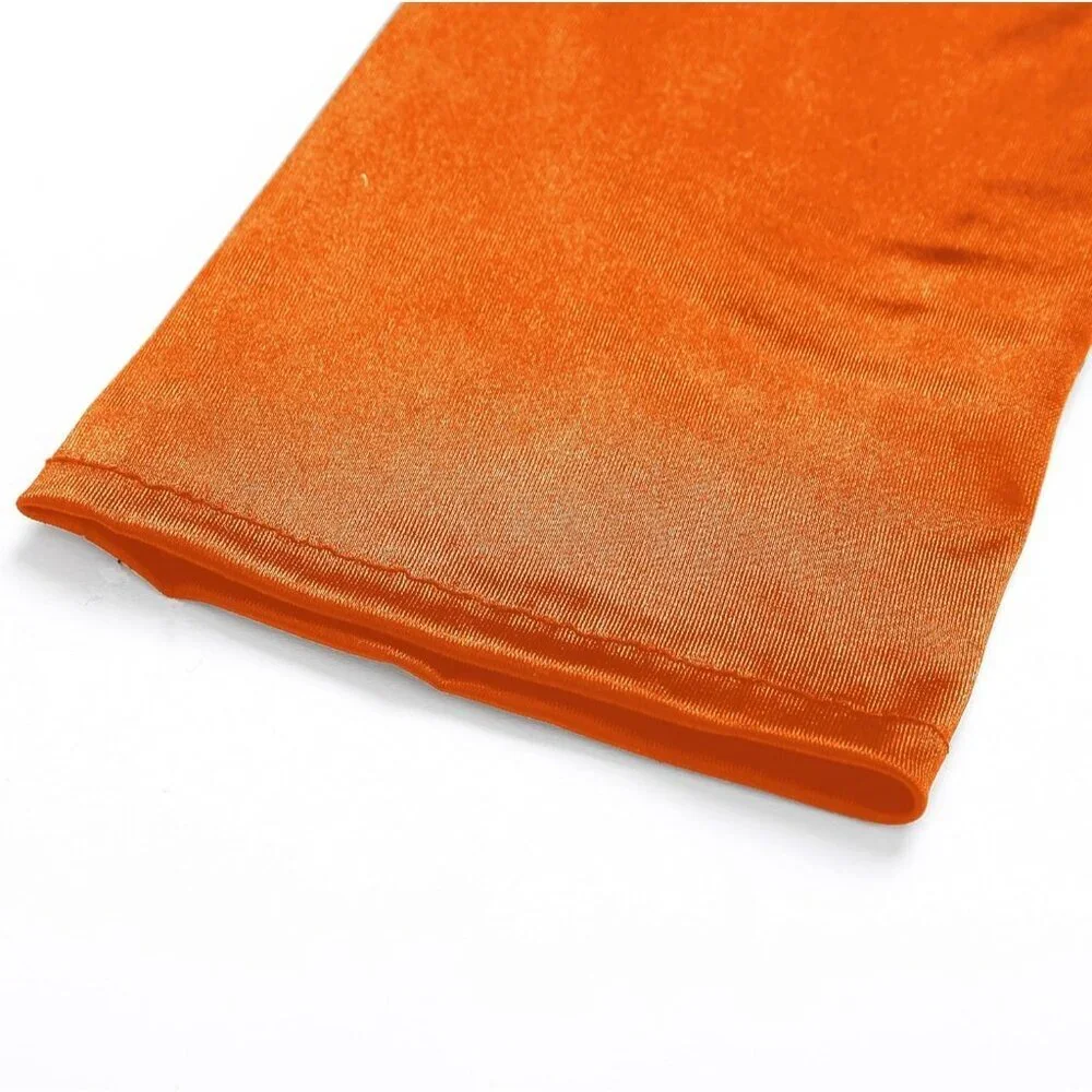 Women's Smooth Orange Long Satin Gloves Elbow Length Party Costume Accessory